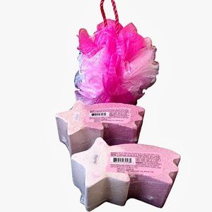 BATH BOMB Bodycology Pink Vanilla Wish Shooting Star + Puff Sponge Ball …